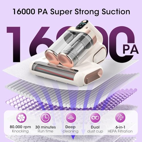 XIAOLANG Mattress Vacuum Cleaner Cordless 16Kpa Bed Handheld Vacuum, Vacuum Cleaner with 253.7nm UV-C Light,HEPA Filter & Ultrasonic, Portable Vacuums for Bed Sofa Couch Crib Gifts for women men her white - Image 4