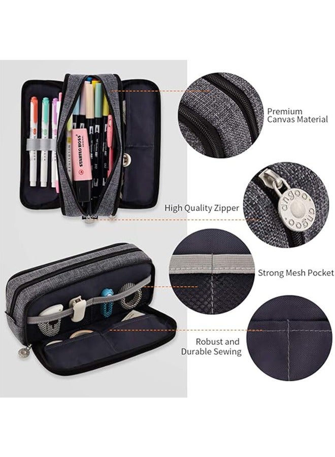 YelaJoy Large Pencil Case Big Capacity 3 Compartments Canvas Pencil Pouch for Teen Boys Girls School Students - Image 2