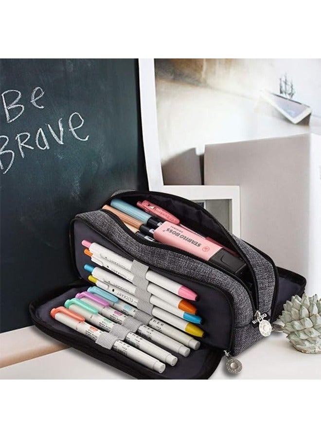 YelaJoy Large Pencil Case Big Capacity 3 Compartments Canvas Pencil Pouch for Teen Boys Girls School Students - Image 4