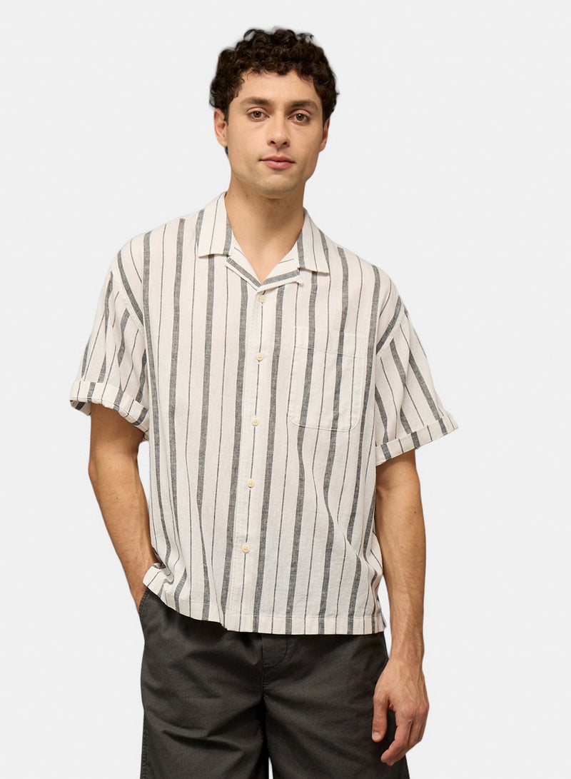American Eagle AE Relaxed Fit Linen-Blend Camp Collar Shirt - Image 1