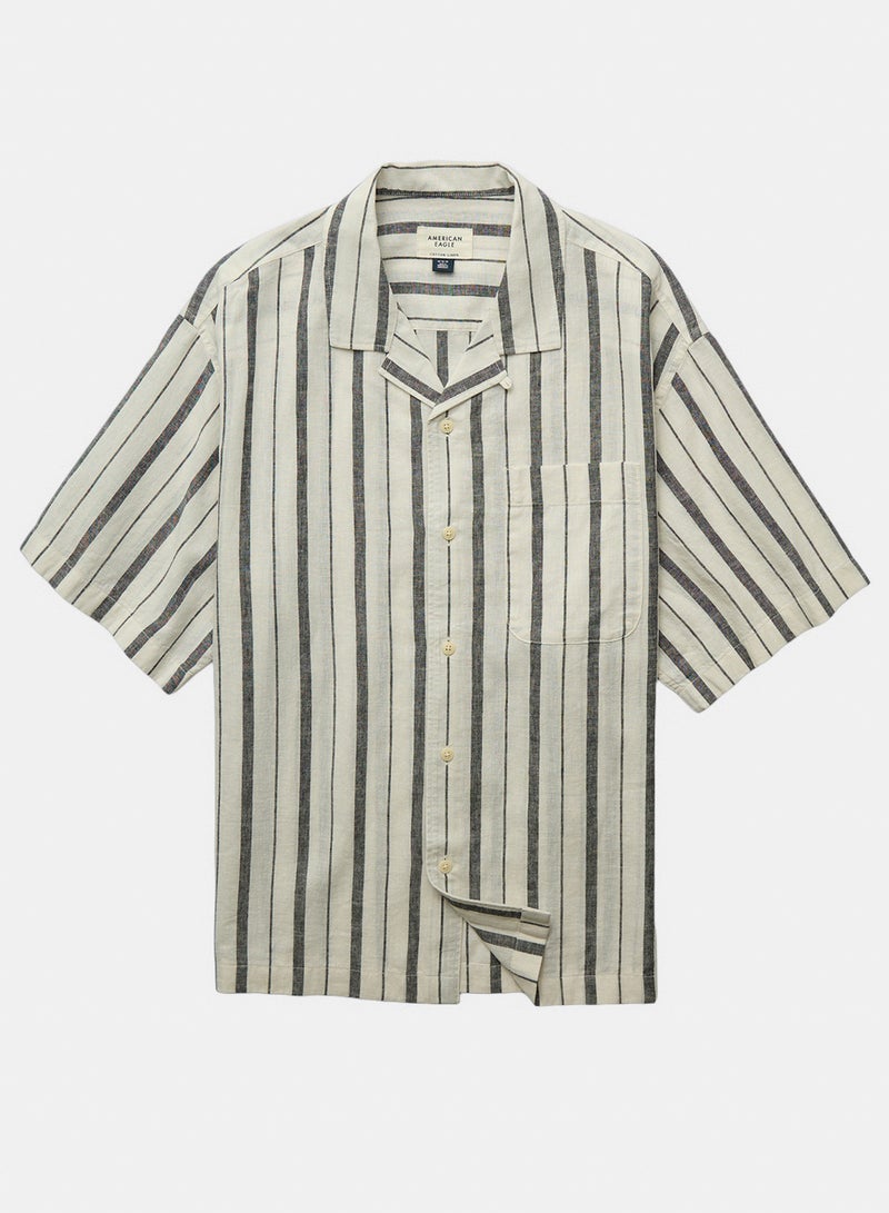 American Eagle AE Relaxed Fit Linen-Blend Camp Collar Shirt - Image 3
