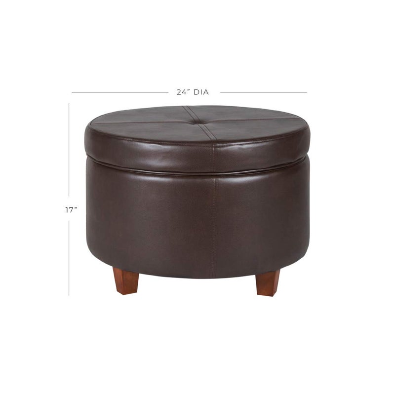 HomePop Round Leatherette Storage Ottoman with Lid, Chocolate Brown Large - Image 4