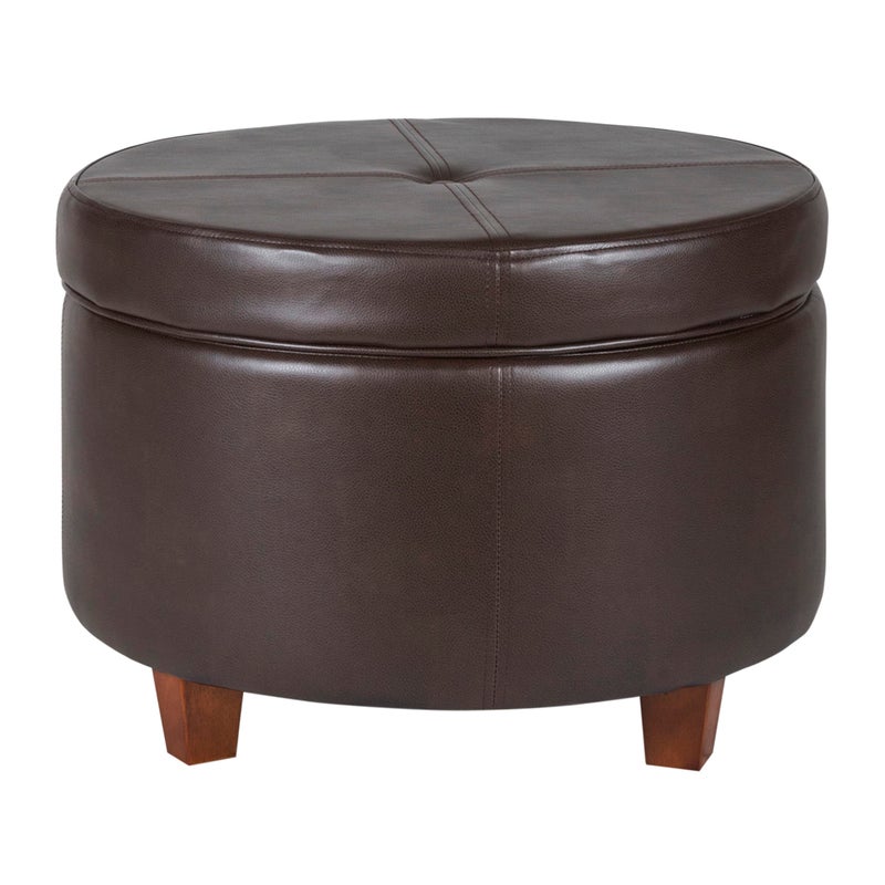 HomePop Round Leatherette Storage Ottoman with Lid, Chocolate Brown Large - Image 3