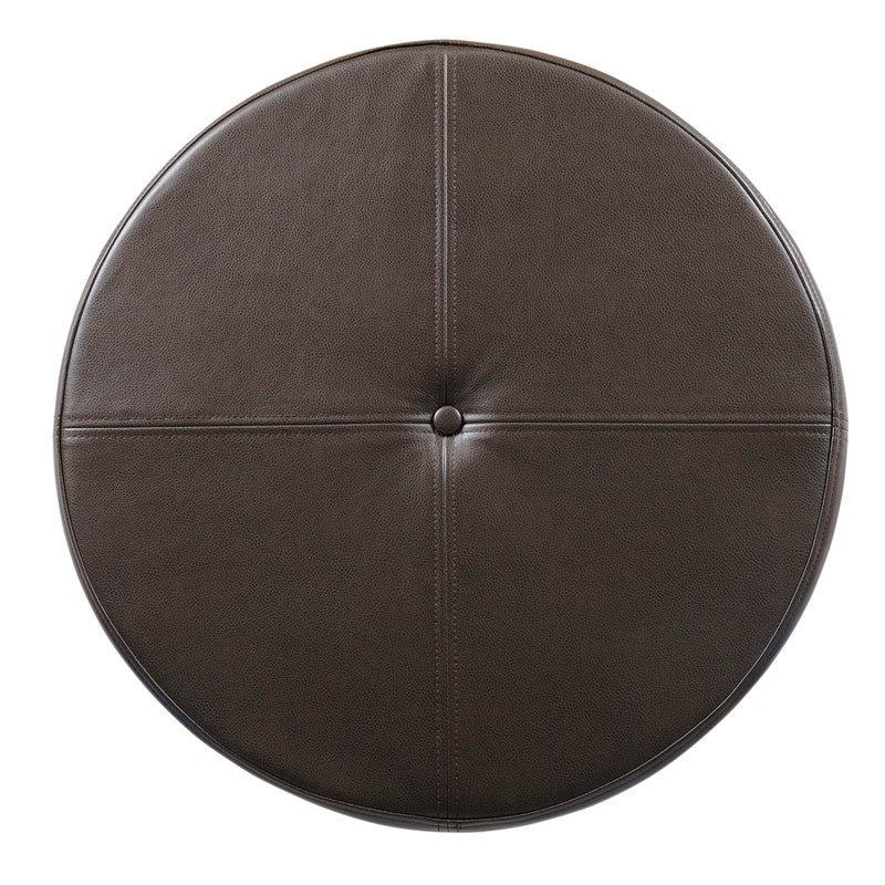 HomePop Round Leatherette Storage Ottoman with Lid, Chocolate Brown Large - Image 5