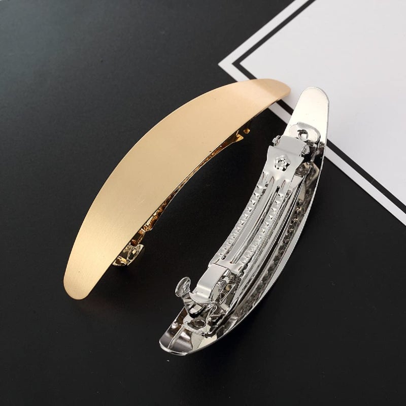 Aoxmas 2pcs 39Gold And Silver French Hair Barrettes Spring Hair Clip Women Metal Hairpins Hair Jewelry Headwear Ornament Hair Accessories