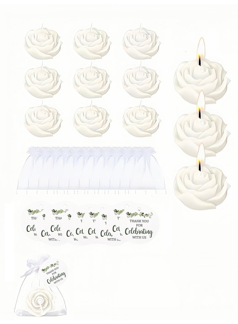 9Pcs Rose Scented Candle Gift Set with Organza Bags & Cards, White Smokeless Aromatherapy Candles, Wedding Table Party Favors - Image 1