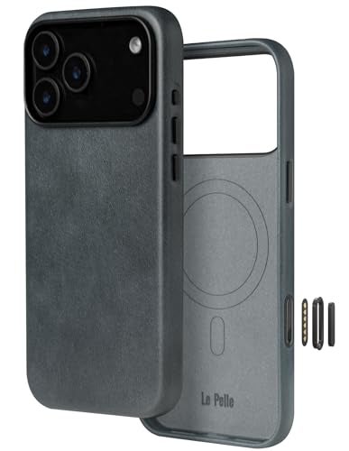 Le Pelle Handcrafted Premium Italian Leather Case for iPhone 17 Pro Max Builtin Camera Control Compatible with Magsafe TwoTone Effect with Unique Patina Over Time Mist Blue - Image 1