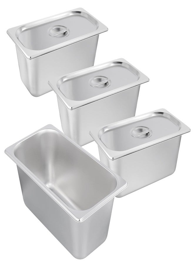 مجموعة من 4 صواني سينجون مضادة للانحشار، مقاس 1/3، صينية طهي بالبخار بعمق 6 بوصات مع غطاء، صينية معدنية لتخزين الطعام للمنزل والمطاعم والبوفيهات - Image 1