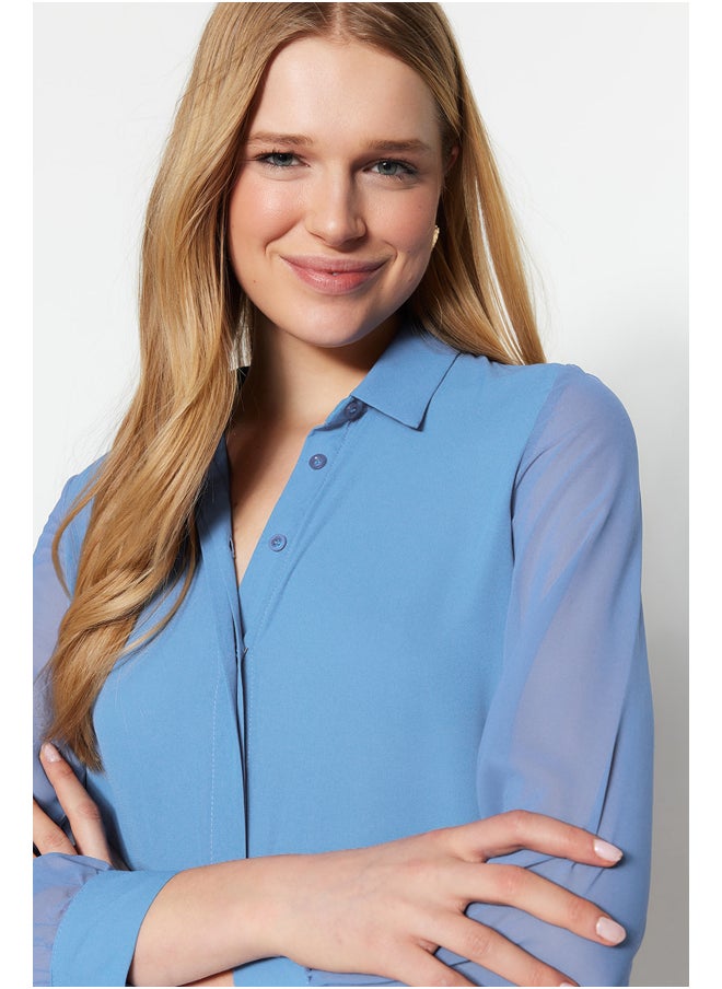Light Blue Regular Sleeves Transparent Regular Fit Woven Shirt TWOAW20GO0116
