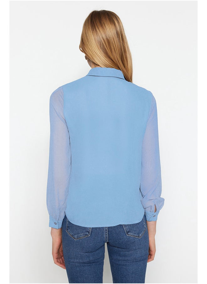Light Blue Regular Sleeves Transparent Regular Fit Woven Shirt TWOAW20GO0116