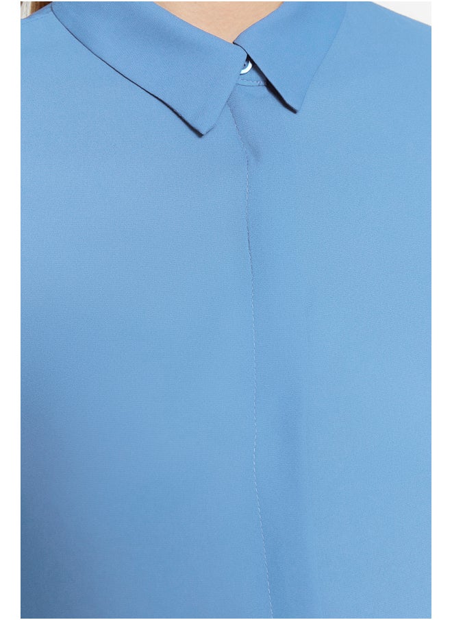 Light Blue Regular Sleeves Transparent Regular Fit Woven Shirt TWOAW20GO0116