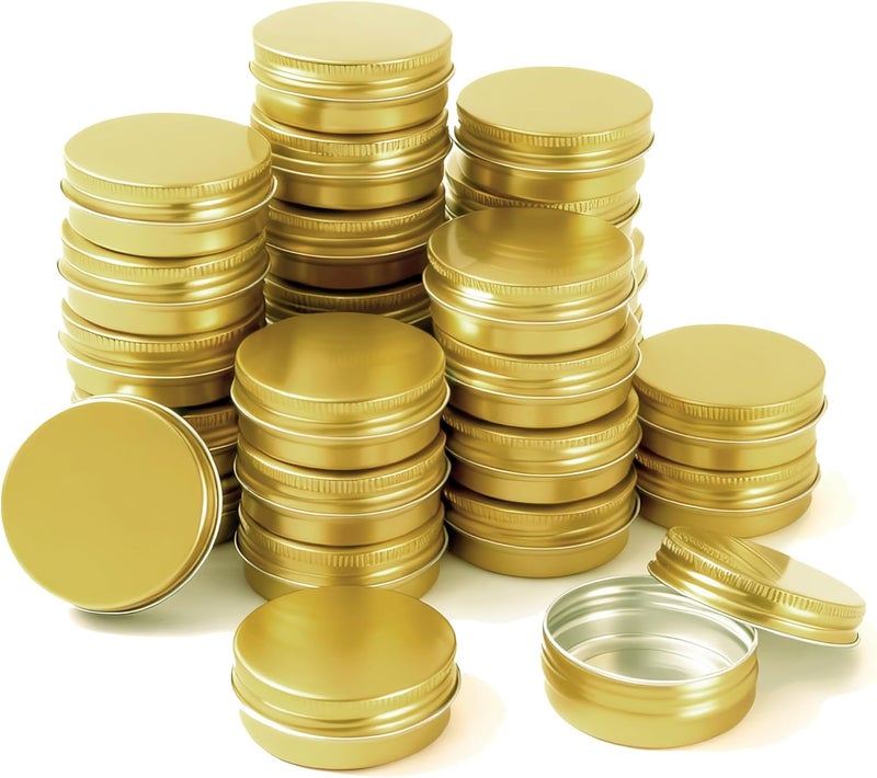 LJY 28Pcs Aluminum Tin Jar Refillable Containers Round Tin Container Bottle for DIY Projects,Gifts,Cosmetic,Cream,Diamond, Salves,Balms,Lip Balm,Spices (Gold, 28 Pcs 1oz) - Image 1