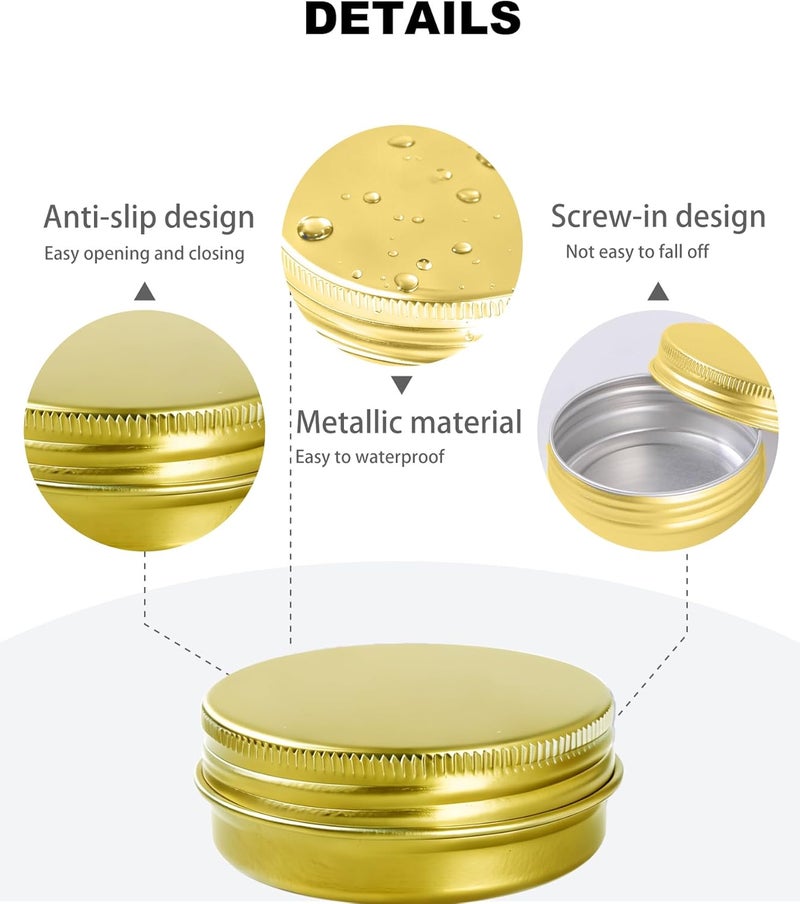 LJY 28Pcs Aluminum Tin Jar Refillable Containers Round Tin Container Bottle for DIY Projects,Gifts,Cosmetic,Cream,Diamond, Salves,Balms,Lip Balm,Spices (Gold, 28 Pcs 1oz) - Image 3