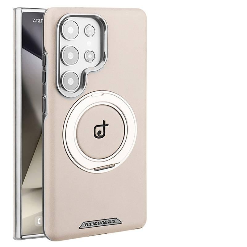 غطاء MagSafe بملمس جلد لـ Samsung Galaxy S24 Plus مع حامل قابل للطي ومغناطيس قوي مع مقاوم للصدمات مع حماية من السقوط مع قبضة مضادة للانزلاق باللون رمادي مضاد للانزلاق مغناطيسي بوظ. - Image 1