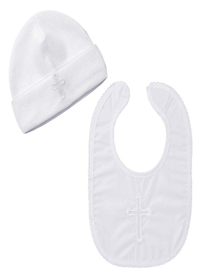 ESTAMICO Baby Boys Christening Bib and Hat with Embroidered Cross Newborn Infant Baptism Outfit Gifts, 6-12 Months