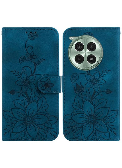 For OnePlus Ace 3 Pro Lily Embossed Leather Phone Case(Dark Blue)