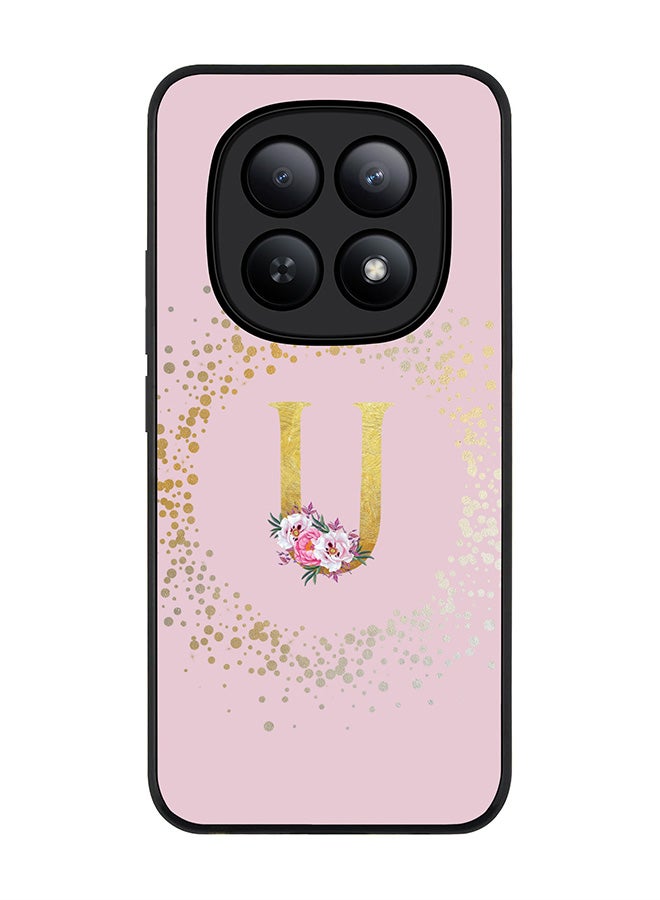 For Xiaomi Redmi Note 15 5G / Poco M8 Case,Slim fit Camera Protection, Shockproof Thin Phone cover  - Custom Monogram Floral - U  (Pink )