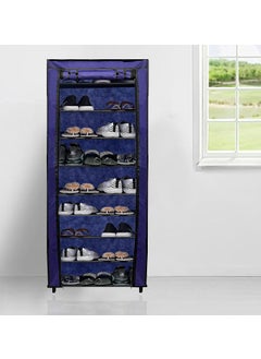 POWEREST Multipurpose Collapsible Shoe Rack NonWoven Fabric PVC Pipes 9 Layer Shelves with 100 GSM Blue