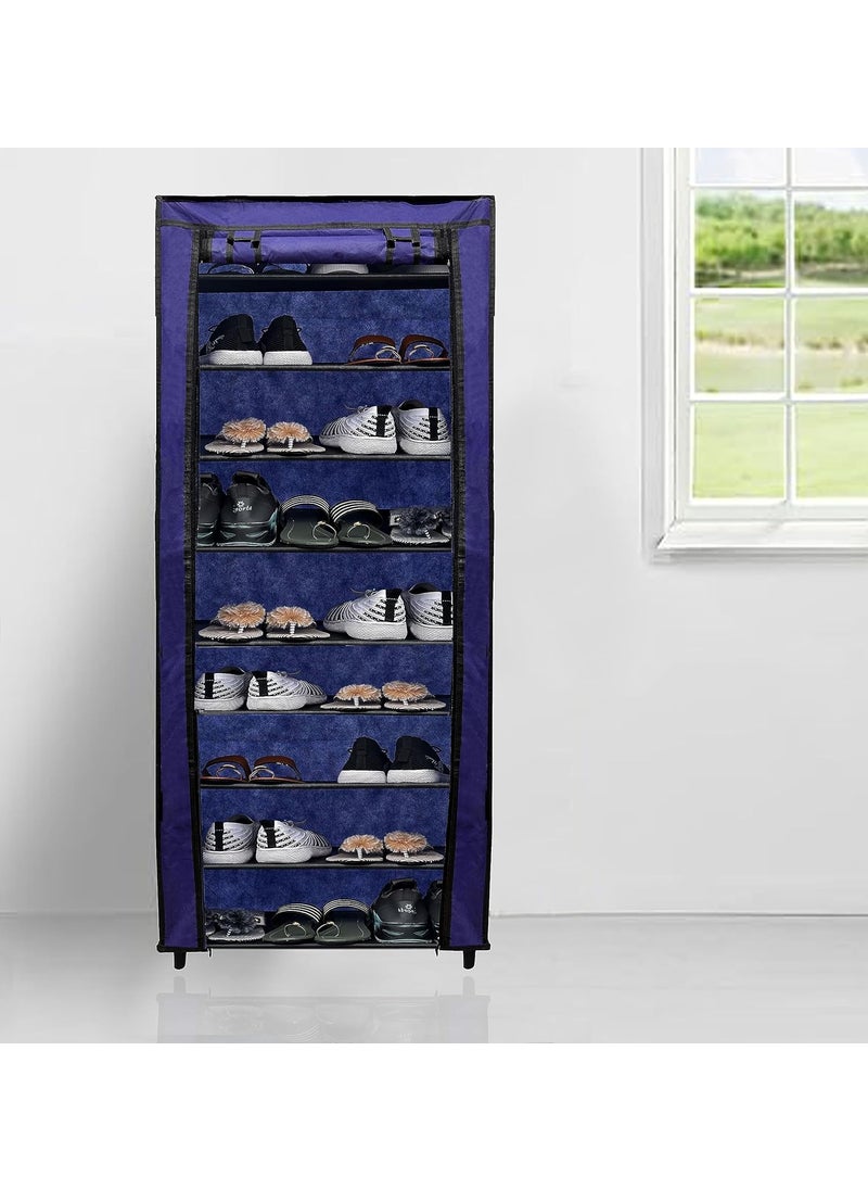 POWEREST POWEREST Multipurpose Collapsible Shoe Rack NonWoven Fabric PVC Pipes 9 Layer Shelves with 100 GSM Blue  - Image 1
