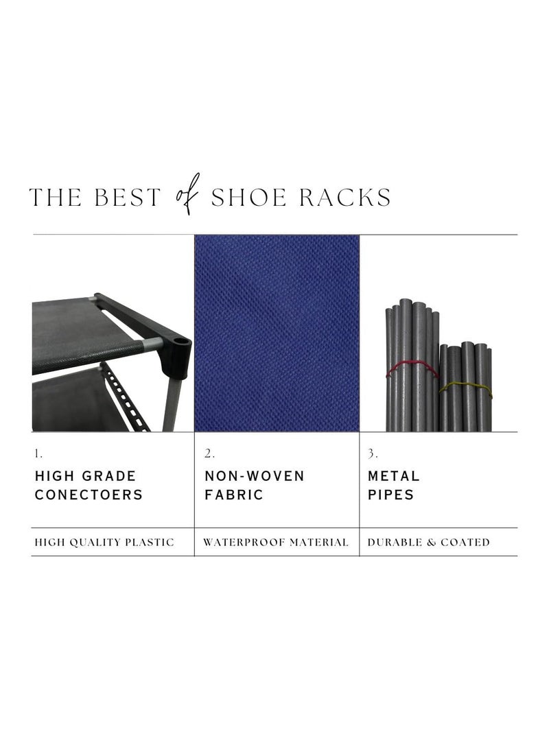 POWEREST POWEREST Multipurpose Collapsible Shoe Rack NonWoven Fabric PVC Pipes 9 Layer Shelves with 100 GSM Blue  - Image 2