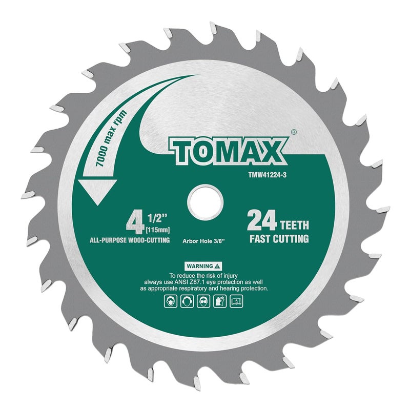 TOMAX 3 Pack 4-1/2 Inch 24 Tooth ATB General Purpose Saw Blade with 3/8-Inch Arbor - Image 2