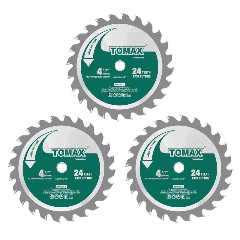 TOMAX 3 Pack 4-1/2 Inch 24 Tooth ATB General Purpose Saw Blade with 3/8-Inch Arbor - Image 1
