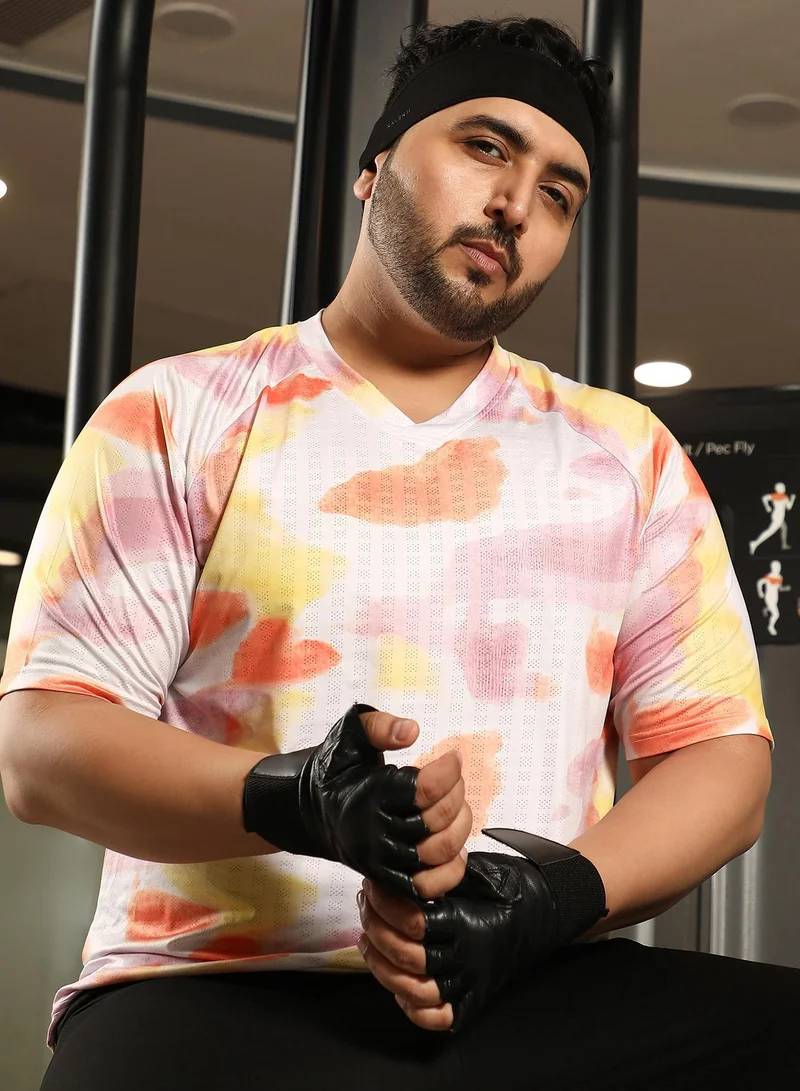 انستافاب بلس تيشيرت رياضي رجالي بخطوط مائية برتقالي فاتح ووردي