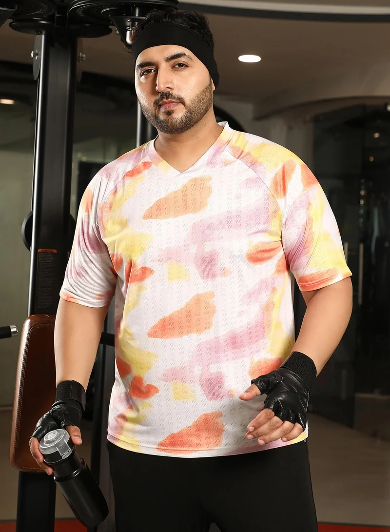 انستافاب بلس تيشيرت رياضي رجالي بخطوط مائية برتقالي فاتح ووردي