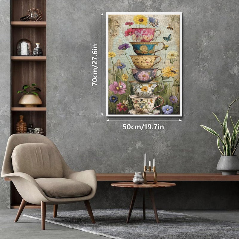 PPuzzling Vintage Flower Cup Puzzle for Adults 1000 Pieces, Nature Challenging Spring Floral Plant Puzzles, Retro Cups Garden Puzzle with Butterfly and Bee as Home Wall Art Decor - Image 3