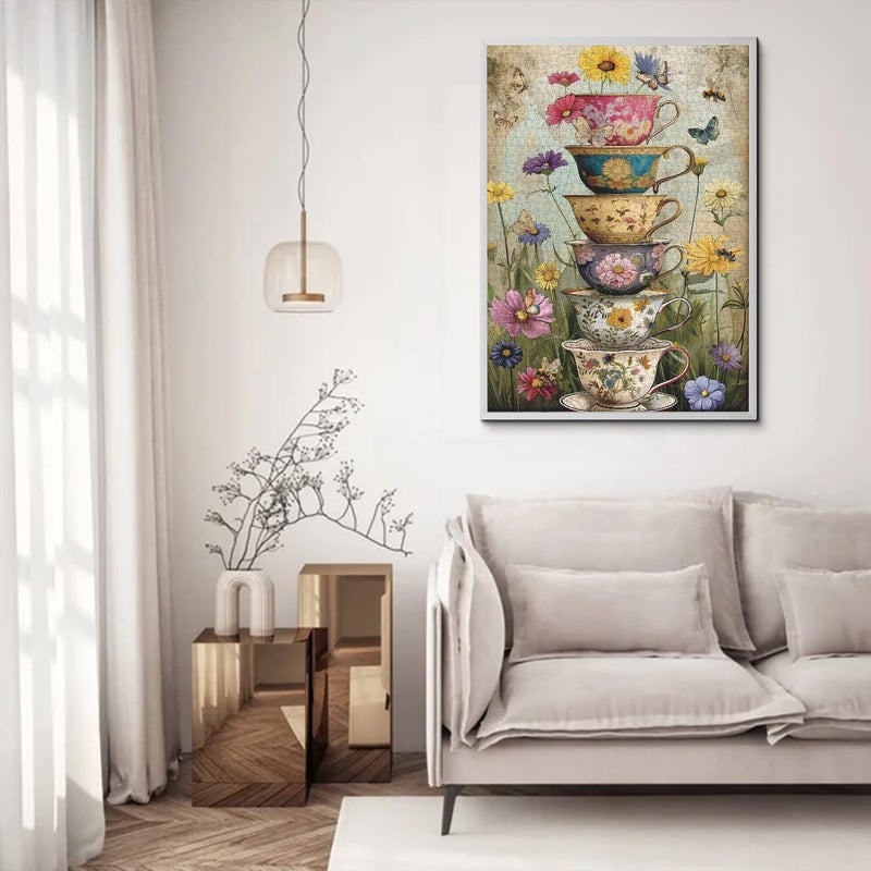 PPuzzling Vintage Flower Cup Puzzle for Adults 1000 Pieces, Nature Challenging Spring Floral Plant Puzzles, Retro Cups Garden Puzzle with Butterfly and Bee as Home Wall Art Decor - Image 5
