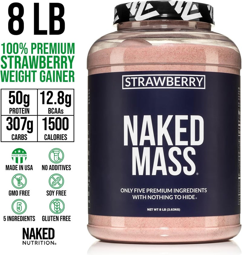Nakd NAKED Strawberry Mass  1500 Calories 50G Protein Nothing Artificial Strawberry Weight Gainer Protein Powder  8lb Bulk GMO Free Gluten Free  Soy Free - Image 3
