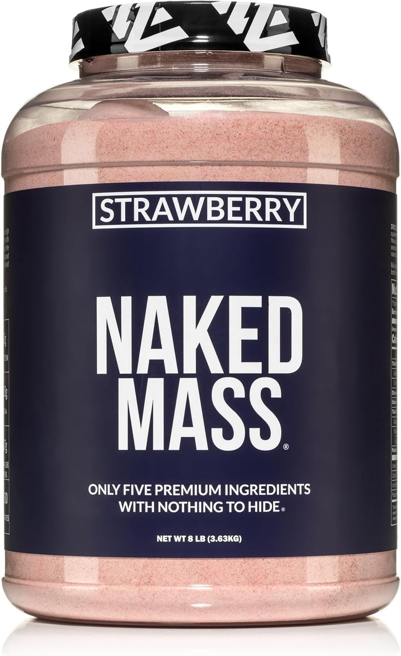 Nakd NAKED Strawberry Mass  1500 Calories 50G Protein Nothing Artificial Strawberry Weight Gainer Protein Powder  8lb Bulk GMO Free Gluten Free  Soy Free - Image 1