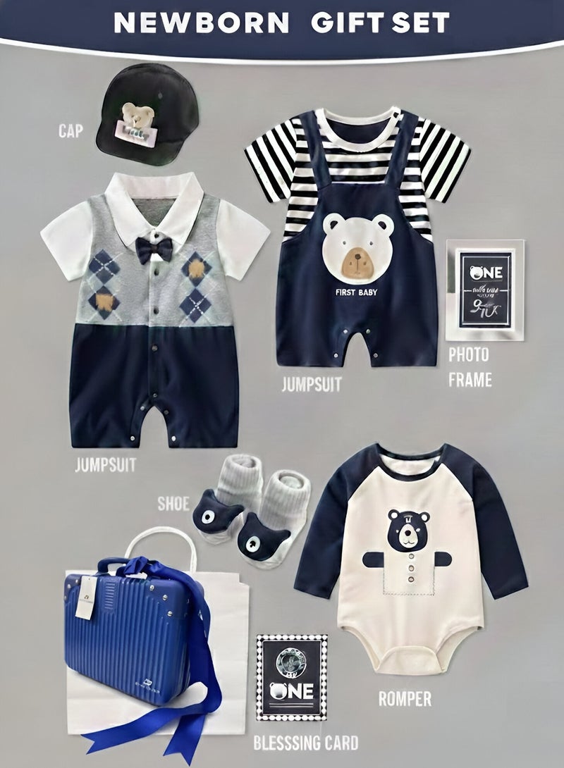 Essentials 360 Newborn Baby Boy & Girl Gift Set with Travel Suitcase 9-Pieces Bear Theme Clothing, Rompers & Accessories (0-3 Months) - Image 3