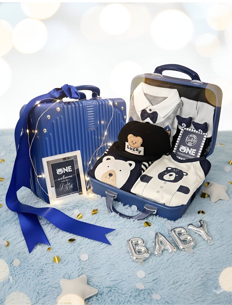 Essentials 360 Newborn Baby Boy & Girl Gift Set with Travel Suitcase 9-Pieces Bear Theme Clothing, Rompers & Accessories (0-3 Months) - Image 1