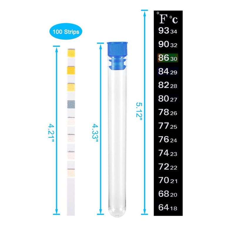 DaToo 8 in 1 Aquarium Test Kit Fish Tank Test Strips Accurate Water Quality Testing Strips for Ammonia PH Total Alkalinity Carbonate Hardness Free Chlorine Nitrate Nitrite Temperature (100 Strips) - Image 2