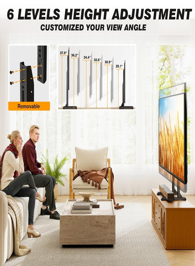 5Rcom Table Top TV Stand, Universal TV Stand for 35-88 Inch with Height Adjustment, TV Mount Stand Up to 150lbs for Curved Flat TVs with Cable Management, Black - Image 2