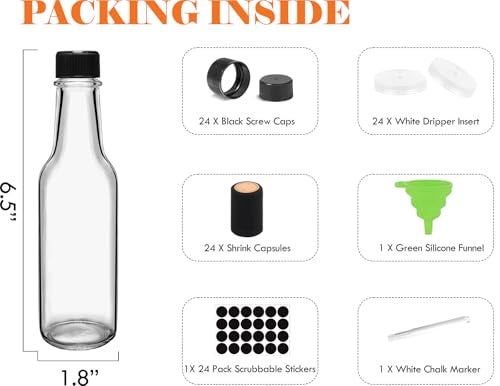 Ahhute Sauce Bottles 5oz Small Olive Oil Bottles with Shrink Capsules Mini Vanilla Wine Bottle for Wedding Favors Gifts Glass Hot Sauce Bottles wBlack Caps and Silicone Funnel Set of 24 - Image 3