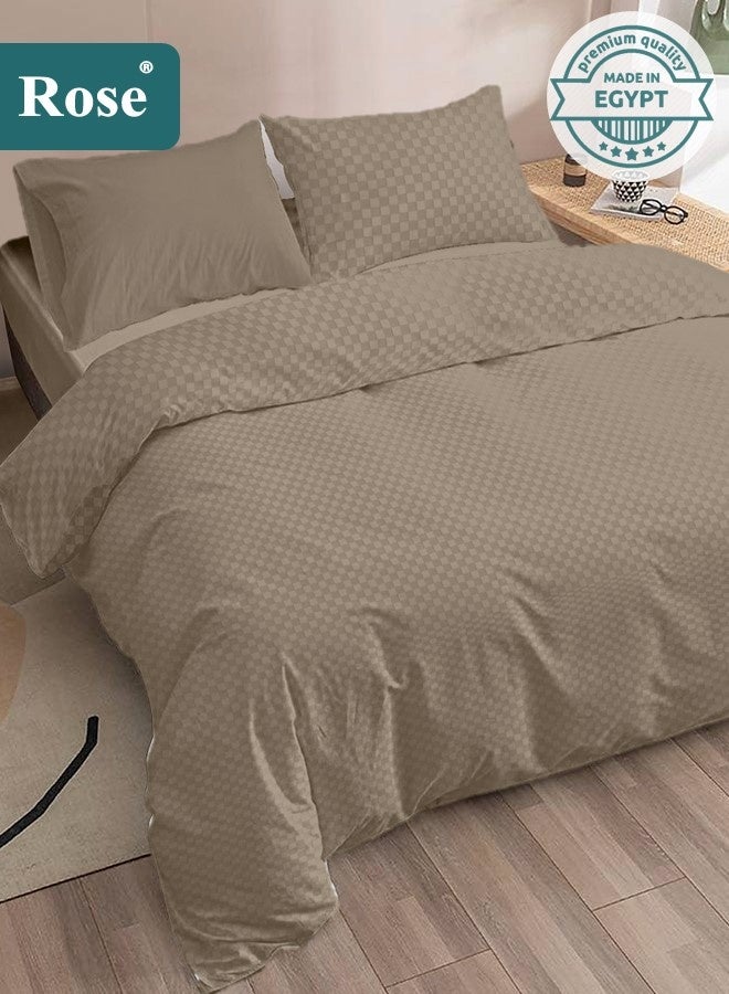 Rose Microfiber Jacquard Comforter Set, Fits 120x200 cm Single Size Bed, 5 Pieces (Removable Filling Included), Soft Cooling Breathable, Double Face Comforter, Mocha - Image 1