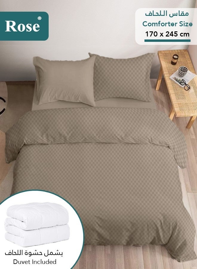 Rose Microfiber Jacquard Comforter Set, Fits 120x200 cm Single Size Bed, 5 Pieces (Removable Filling Included), Soft Cooling Breathable, Double Face Comforter, Mocha - Image 3