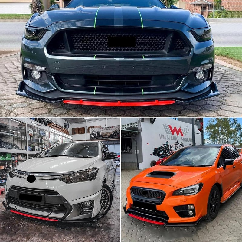 KEEPDSGN Front Bumper Lip Splitter for Honda Civic, Accord, HR-V, Malibu, Mitsubishi Lancer, Mazda3 - Gloss Black with Red Tongue - Image 5