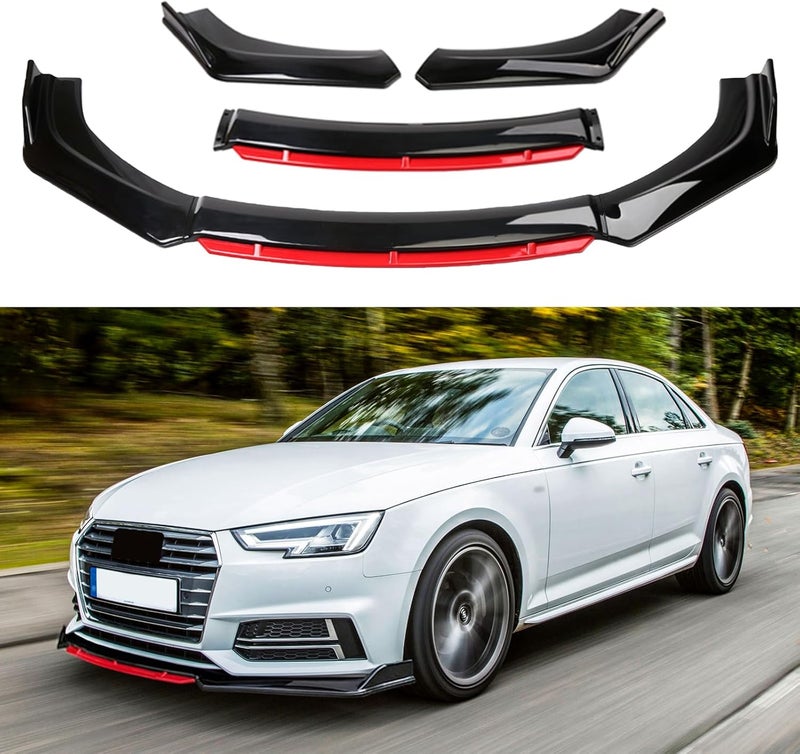 KEEPDSGN Front Bumper Lip Splitter for Honda Civic, Accord, HR-V, Malibu, Mitsubishi Lancer, Mazda3 - Gloss Black with Red Tongue - Image 2