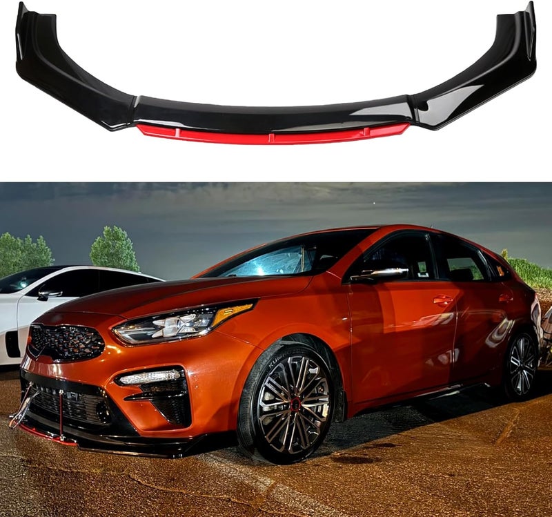 KEEPDSGN Front Bumper Lip Splitter for Honda Civic, Accord, HR-V, Malibu, Mitsubishi Lancer, Mazda3 - Gloss Black with Red Tongue - Image 4