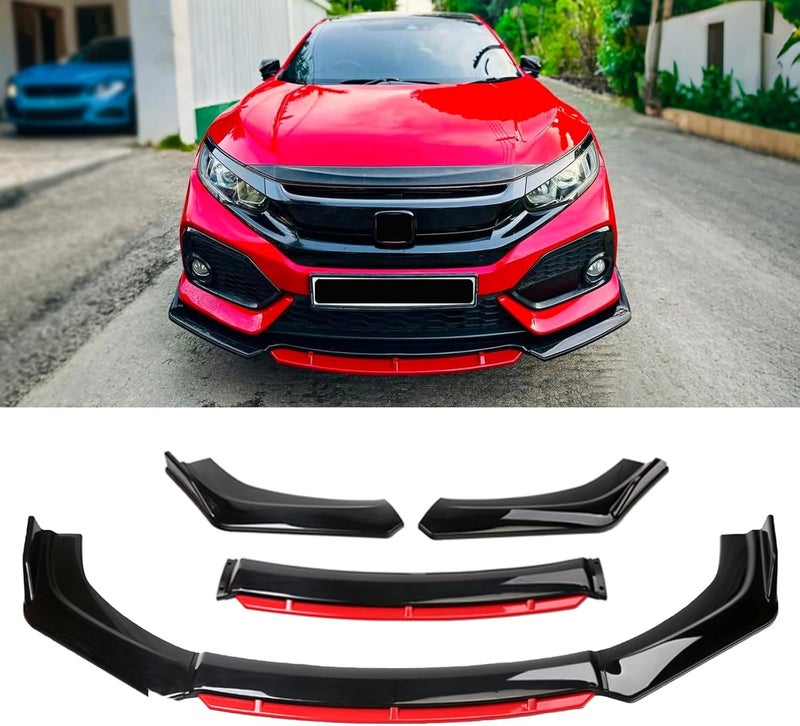 KEEPDSGN Front Bumper Lip Splitter for Honda Civic, Accord, HR-V, Malibu, Mitsubishi Lancer, Mazda3 - Gloss Black with Red Tongue - Image 1
