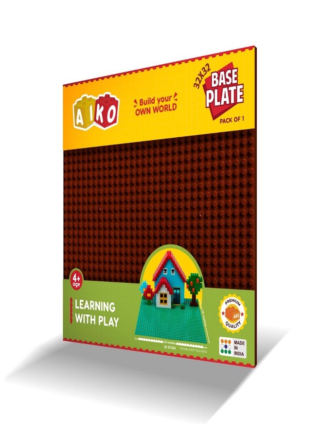 AIKO Classic Brown Base Plate – 32 x 32 Studs (10" x 10") | Durable ABS Plastic Building Base | Sturdy Foundation for Construction Play | Compatible with Major Block Brands | Ideal Gift for Kids 4+ - Image 1