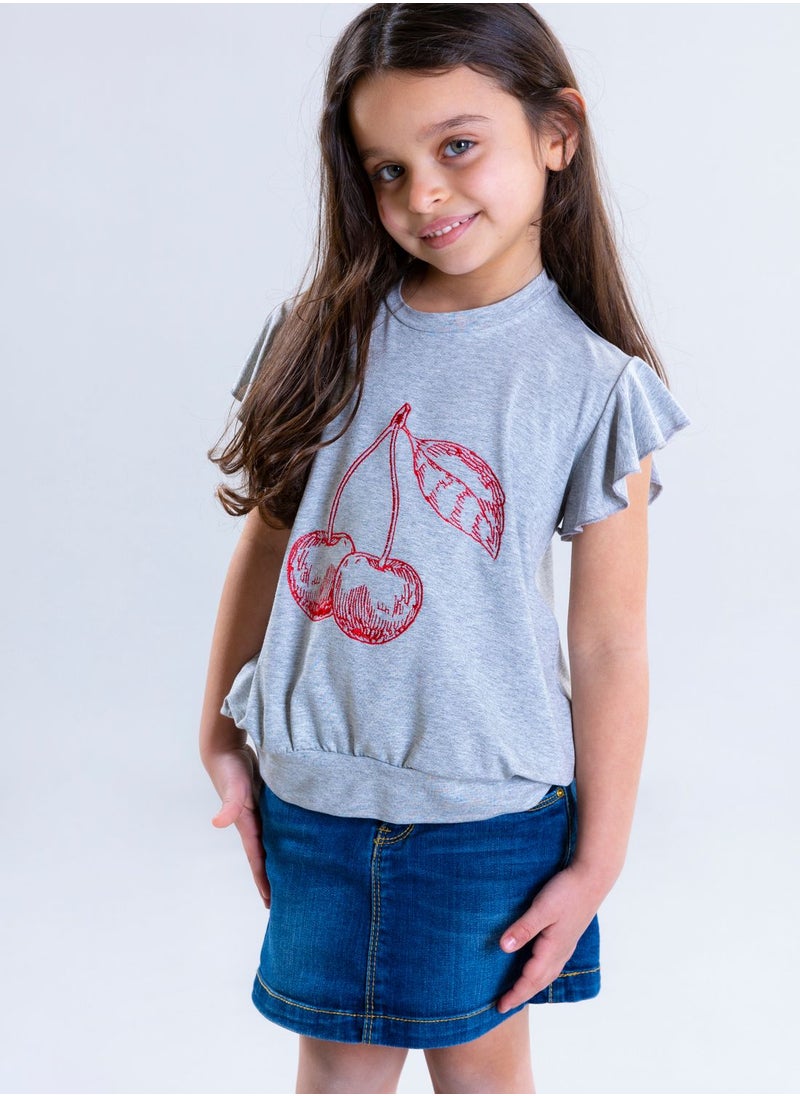 Pear Concept - Kids Cherry Embroidered T-Shirt - Image 1