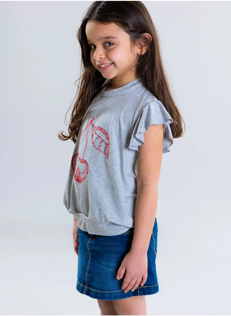Pear Concept Kids Cherry Embroidered T-Shirt