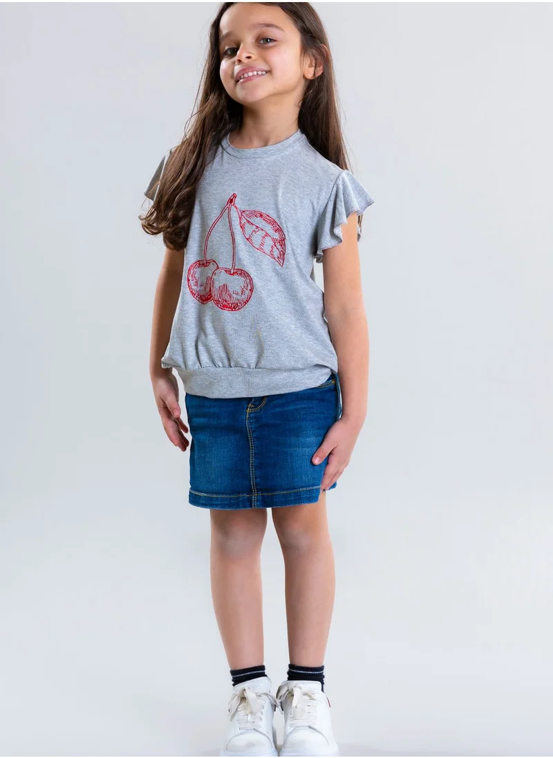 Pear Concept Kids Cherry Embroidered T-Shirt