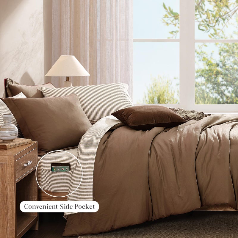 Monbix Queen Comforter Set - 7 Pieces Brown Prewashed Bed in a Bag Queen Bedding Sets with Comforters, All Seasons Ultra Soft Comforter Bed Set with Sheets,Pillowcases & Shams - Image 4