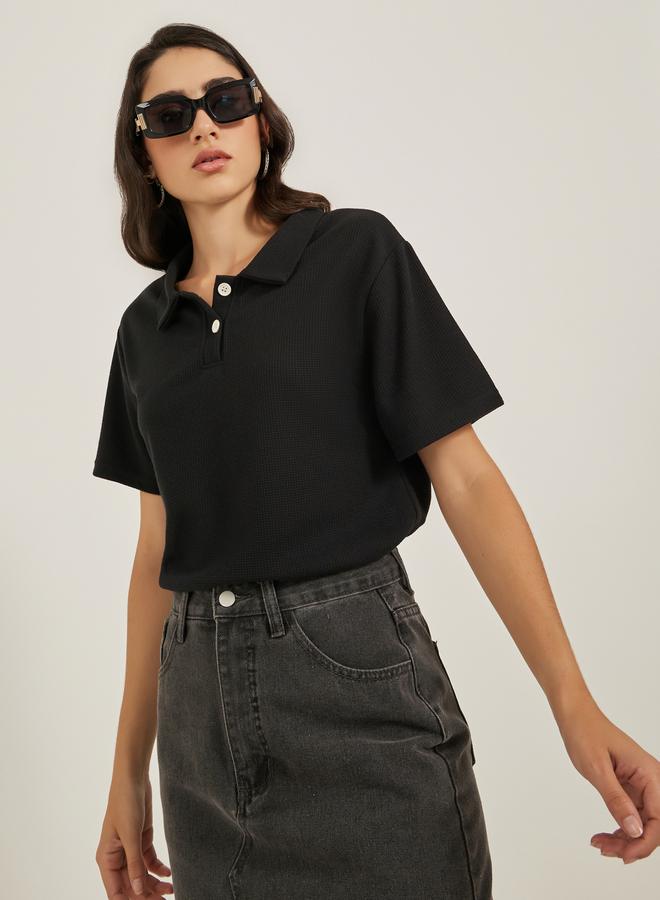 Styli Waffle Knit Regular Fit Polo T-Shirt  - Image 1