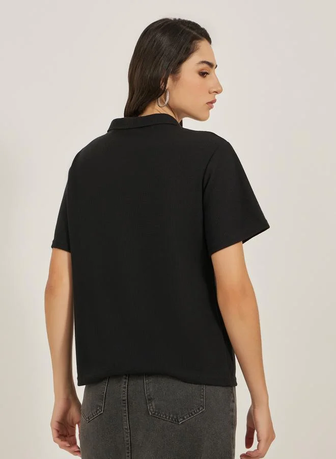Styli Waffle Knit Regular Fit Polo T-Shirt
